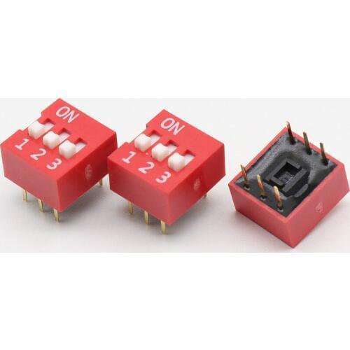 10PCS/Lot DIP Switch 3 Way 2.54mm Toggle Switch Red Snap Switch Wholesale Electronic