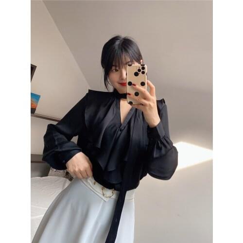 100% natural silk Blouses V neck white Long Sleeve Real Silk Blouse Tops with ruffles for women Office Wear Shirts work Blouses