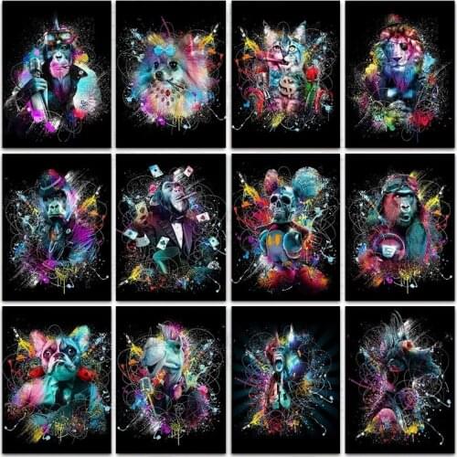 5D Diy Diamond Embroidery Full Square Drill Cat Dog Lion Rhinestones Animal Painted Street Art Cross Stitch Mosaic Home Decor