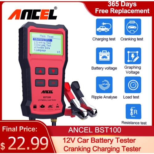 ANCEL BST100 Car Battery Tester 12V 220Ah 2000CCA Multilingual Battery Test Tool for the Car Quick Cranking Charging test