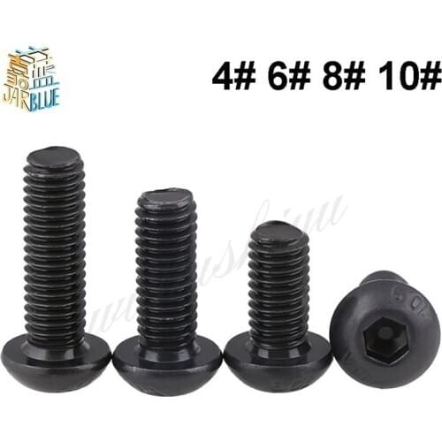 10pcs 4# 6# 8# 10# Unc American Standard Grade 10.9 Black Hexagon Socket Round Head Screw Mushroom Head Hex Bolts