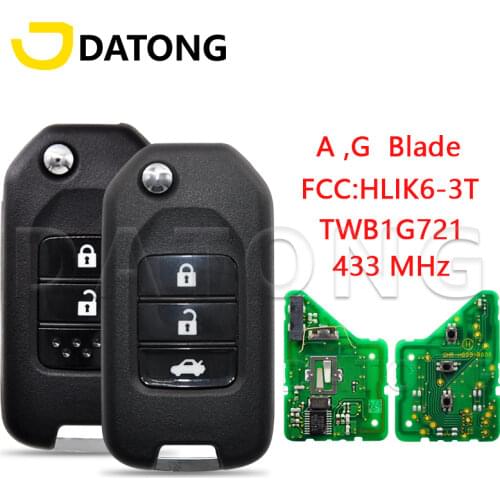 Datong World Car Remote Control Key For Honda Accord Civic City CRV Jazz XR-V Vezel HR-V FRV ID47 Chip 433Mhz Replace Flip Key