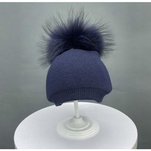 Childrens Smooth Wool Hat Warm Solid Color Outdoor Cap Winter Baby Insert Cap Raccoon Ball Can Be Dyed