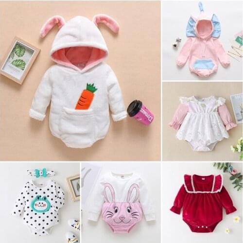Newborn Baby Girl Clothes 2 Piece Dot Lovely Frog Long Sleeve Baby Bodysuit+bow Headband Casual Infant Clothes Fall Winter 0-18M