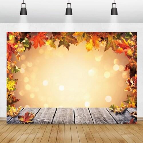 Photo Backdrop Autumn Maple Leaves Wooden Floor Light Bokeh Polka Dots Scene Child Shoot Party Photography Background Photocall