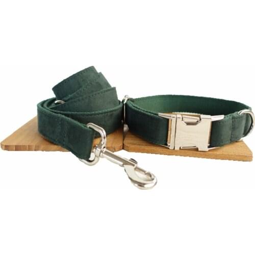 Customized Dog Collar Engraved Puppy ID Tag Leash Collar Set Adjustable Outdoor Solid Canvas Pet Collar Leash THE GREEN DAY