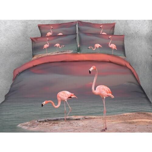JF-156 Riverside Flamingo Beautiful bird animal print 4pcs duvet cover set