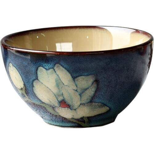 4.5-inch plant flower kiln turned ceramic personality creative millet rice bowl household Japanese hand-painted dinner tableware