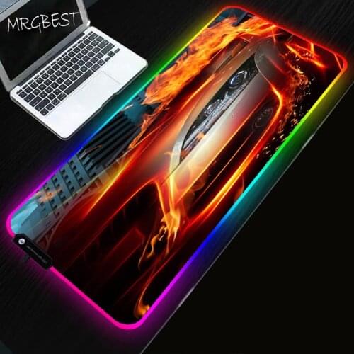 MRGBEST Cool Car Anime RGB Soft Large Game Mouse Pad Oversized LED Mousepad Non-slip Rubber Base Computer PC Keyboard Desk Mat L