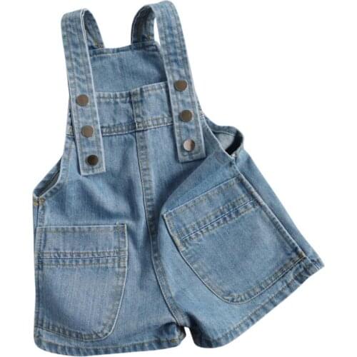 2021 Spring Summer US Style Girl Jumpsuit Fashion Washed Jeans Shorts Boys Denim Romper Jumpsuits Straps Short Pants Cowboy Blue