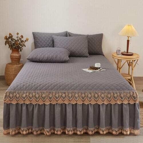 3 Pcs Lace Bedspreads Queen Non Slip Bed Skirt King Size Mattress Protective Cover Set Cotton Bedspread with Pillowcases