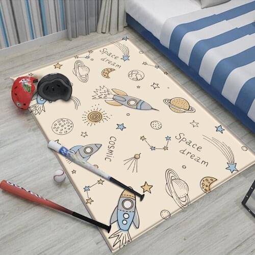 Hot Sale Interest Rocket Space Pattern Children Flannel Carpet Baby Hand Print Carpet Play Children Mat Baby Rectangular Carpet