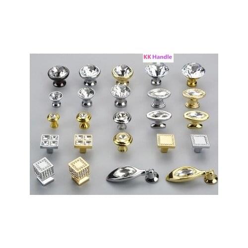 10Pc 24K Real Gold Czech Crystal Zinc Allo Round Cabinet Door Knobs and Handles Furnitures Cupboard Wardrobe Drawer Pull Handles