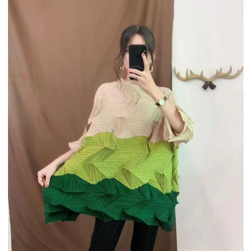 HOT SELLING fIrregular diamond fold patchwork three quarter fashion stand neck Confetti T-shirts IN STOCK