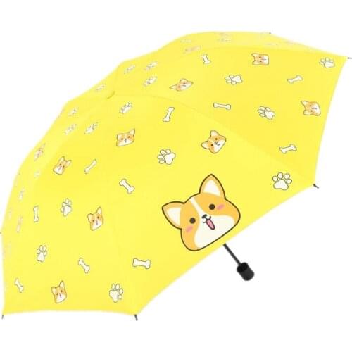 Fashion Cartoon Lovely Dog Corgi Umbrella for Women UV Rainproof Umbrella Parasol Rain Manual Folding Umbrellas