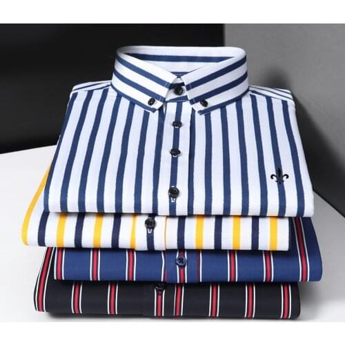 Long Sleeve Mens Striped Dress Shirts Social With Pocket Regular Fit Dudalinas Business Male Smart casual Shirt