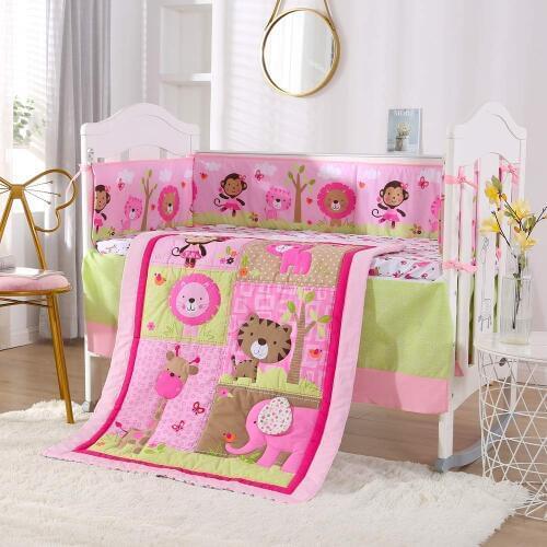 Animal,baby bedding set Baby Crib Bedding Set - 100% Cotton -7 Piece Nursery Crib Bedding Sets for Girls kit de berço