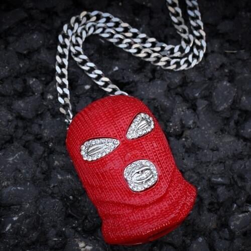 Hip Hop New Fashion Red Red anti - terrorist pendant Red Mask Headset Hanging CZ Stone Men Gold Chain Jewelry GiftJewelry