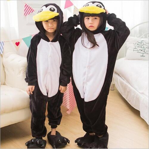 Penguin Kigurumi Onesie Kids Pajama Boy Girl Whole Animal Cosplay Costume Sleepsuit Flannel Mascot Party Winter Warm Sleepwear
