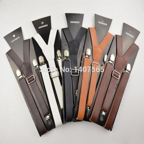 Free shipping High quality Brown and black braces 25mm width mens/women pu leather suspenders for men 120cm