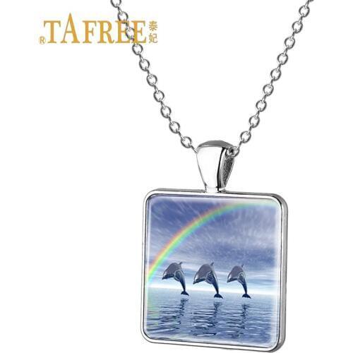 TAFREE Cartoon dolphin necklace the underwater world beautiful Elves blue dolphin pendant necklace for ladies gift jewelry J476