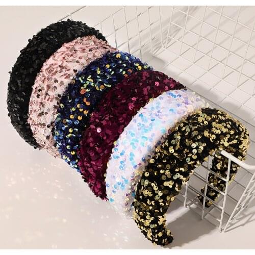 New Fashion Fish Scale Sequined Sponge Ball Trendy Wide-brimmed Headband for Women Girl Hair Accessories Headwear