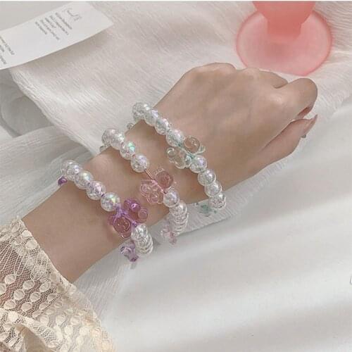 Acrylic Women Hair Ties Elastic Rubber Bands Girl Crystal Bear Korean Bracelet Head Accessories Handmade Horsetail Wholesale