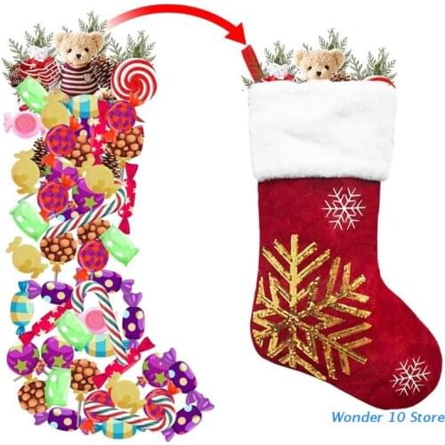 Christmas Stocking 17 Inch Xmas Stockings Plush Gift Candy Bag for Tree Fireplace Family Holiday Christmas Party Decorations
