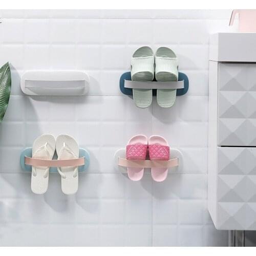 Self-adhesive Wall Mounted Shoe Storage Rack Bathroom Organizer Punch-free Slipper Hanging Drain Holder Shelf Household