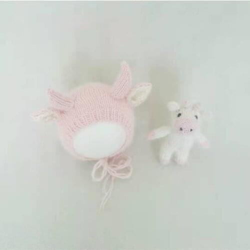 Baby Pink Hat Toy Set New Born Animal Set Photography Props Knit Mohair Rabbit Hat Animal Suffer Toy Baby Photo Shoot