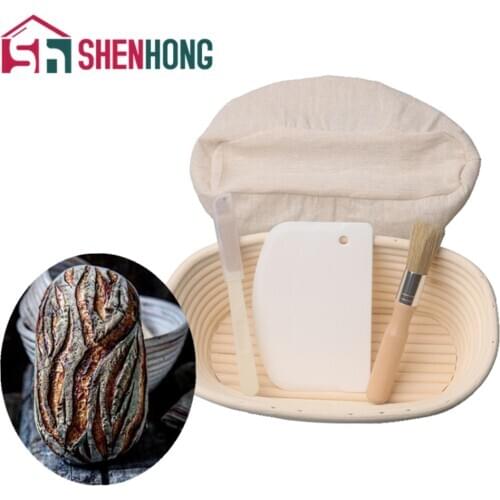 SHENHONG 4Pcs/Set Bread Fermentation Rattan Basket Oval Dough Banneton with Knife Scraper Brush Kitchen Tools