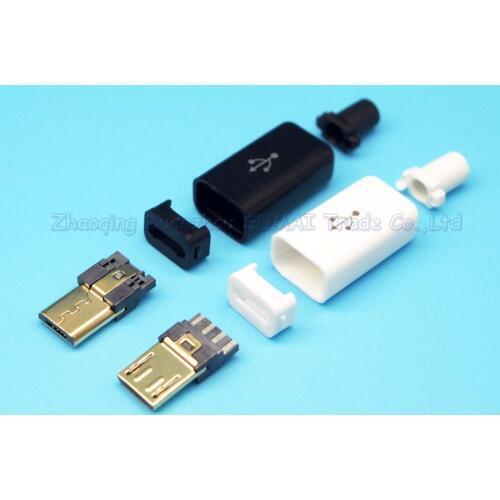 50sets Gold Plating DIY 4 in 1 Micro USB Male Plug with Plastic shell Connector kit wire bonding