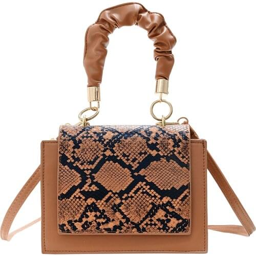 Retro Serpentine Pattern Crossbody Bags Female Daily Bag Women Snake Print Shoulder Bags PU Pleated Handle Messenger Handbag Sac
