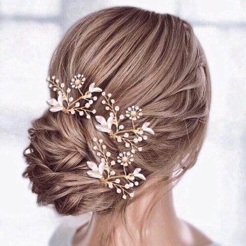 ZMHP294 Wedding Tiara for Bride Rose Gold Hair Piece Bride Clip Crystal Headband Bride Headpieces Rose Hair Pins Decoration