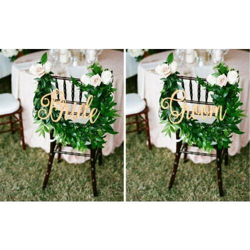 Wedding Chair Signs Engraved Wooden Signs for Bride & Groom at Sweetheart Table, Rustic Chic Boho Style, Wood Chair Decoration