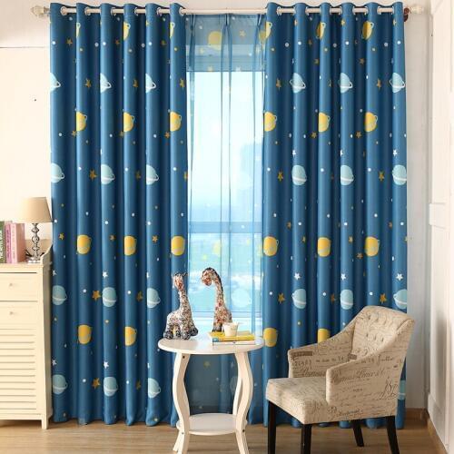 Childrens Room Cartoon Space Planets Full of Blackout Curtains for Children Bedroom Living Room Modern Drapes Ready-made Modern