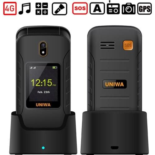 4G) UNIWA V909L 2.8-inch dual-screen one-touch dial smart Android 4G flip phone with cradle charger GPS positioning & SOS phone