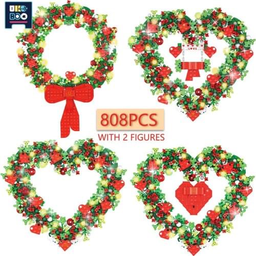 UKBOO 808PCS 4IN1 City Valentines Day Loves Wreath Model Building Blocks Proposal Ring Boxes Bricks Surprise Gift For Girls