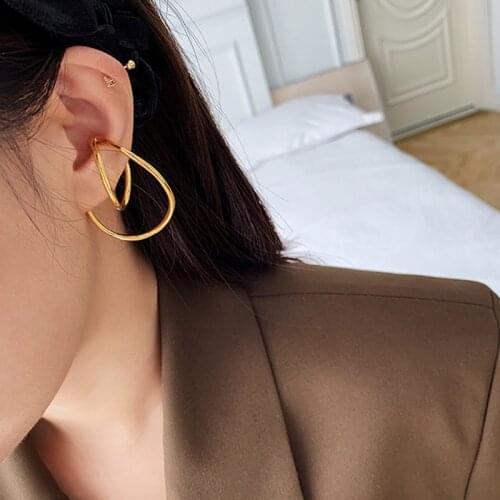 CHUANGU Gold Silver Color Irregular Twisted Earrings without Piercing Circle Geometric Earrings for Women Minimalist Ear Cuff