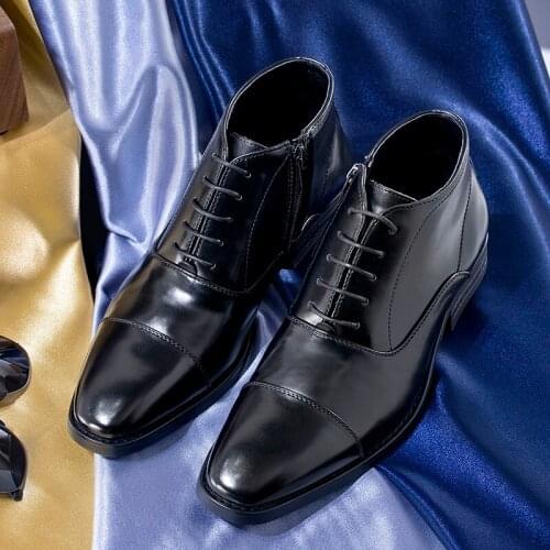 Triple Joint High Top Men Boots ZSAUAN Formal Military Business Men Shoes Zipper & Shoelace Convenient Footwear Dad Father Shoes