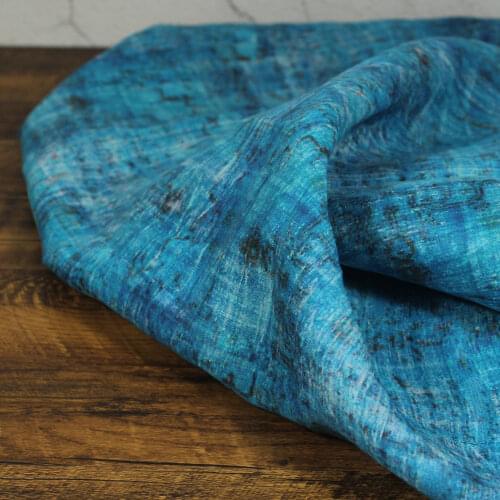 High quality pure ramie fabric Gradual Blue Printing of New Style tissu Fashion Summer Dresses, clothes and Shirts fabric