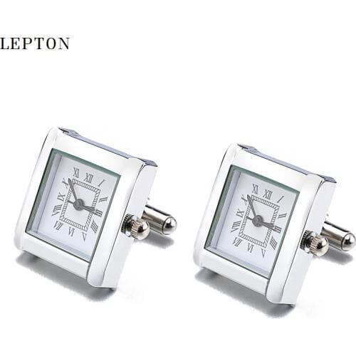 Lepton Functional Watch Cufflinks For Men Square Real Clock Cuff links With Battery Digital Mens Watch Cufflink Relojes gemelos