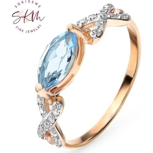 SKM topaz rings for women Vintage 14k rose gold rings trendy flower Engagement rings designer Promise Luxury Fine Jewelry