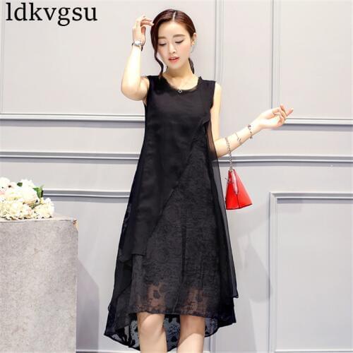 2020 5XL Plus Size Women Clothing Summer Dress Korean Black White Elegant Sweet Vest Sleeveless Loose Dress Female Vestido A637