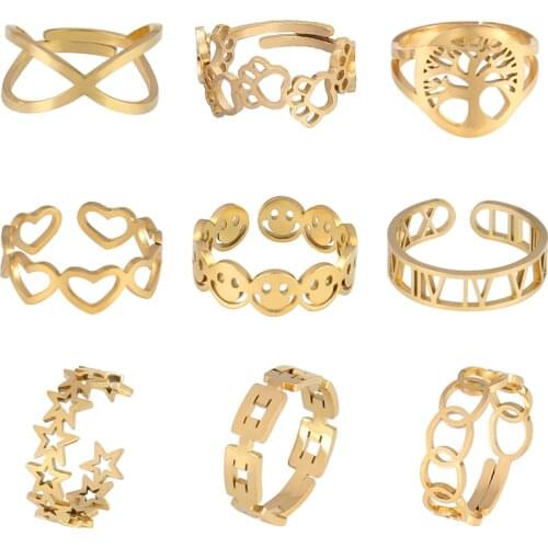 Punk Stainless Steel Rings For Women Statement Open Finger Adjustable Ring Minimalist Geometric Chain Ring Rings Jewelry
