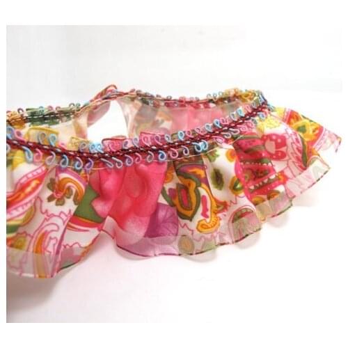 1 5/8 Inch Colorful Floral Pleated Printed Polyester Ribbon with Woven Rosette Trim|Headband Supplies|Hair Embellishment