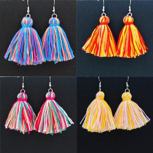 1pair Colorful Dangle Earrings Jewelry Tassel Earrings Ethnic Hand-woven Bohemian Earrings