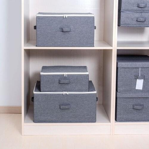 3 Size Storage Box With Zipper Cotton Linen Wardrobe Collecting Case Pillow Quilt Blanket Clothes Organizer Fabric