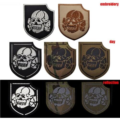 3D Military Devil Head Embroidery Reflective Patch Armband Outdoor Reflective Combat Jacket Backpack Hat Badge Cloth Sticker