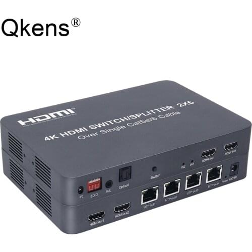 4K 4 Channels RJ45 CAT6 Ethernet Cable Extension HDMI Extender 100M 2x6 HDMI Video Switch Splitter Transmitter 2 Input 6 Output